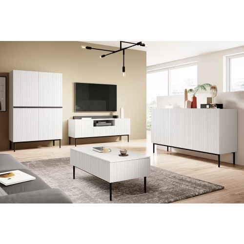 Szafka RTV z szufladą Nicole 150 cm - biały mat / czarne nóżki